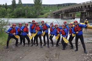 German Familiarization Tour 2016 – Crew dressed and ready for a day of rafting with Big Canyon Rafting on the Chilcotin River. Photo credit – Martin Walter